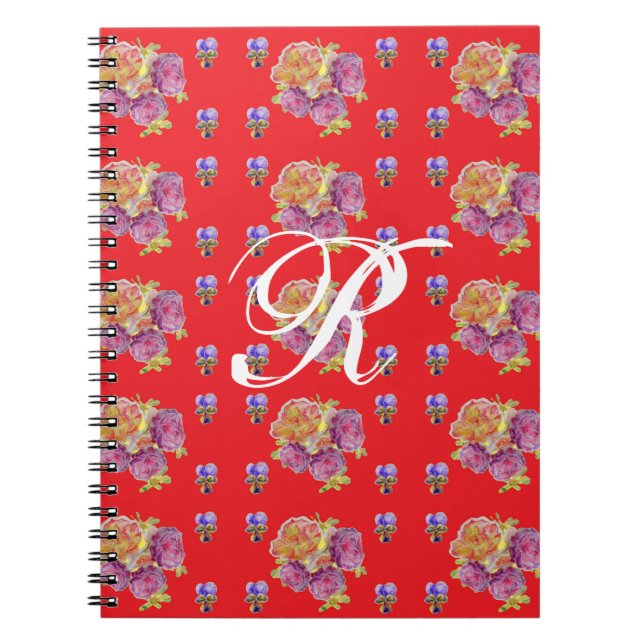 Red Rose Shabby Floral Initial Journal Notebook (Front)