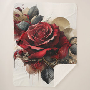 Red Rose  Sherpa Blanket