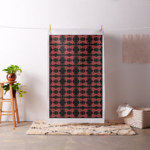 Red Rose Silhouette on Black Cotton Fabric