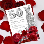 Red Rose Silver Diamonte Dress 50th Birthday Invitation<br><div class="desc">Red Rose Silver Diamonte Dress 50th Birthday Invitation

See matching collection in Niche and Nest Store</div>