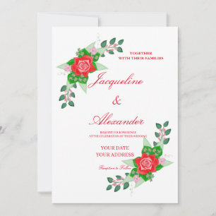 Red Rose Simple Mariage Thème Invitation