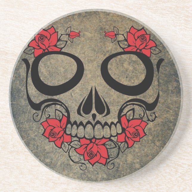 Red Rose Skull Coaster (Front)