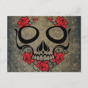 Red Rose Skull Postcard