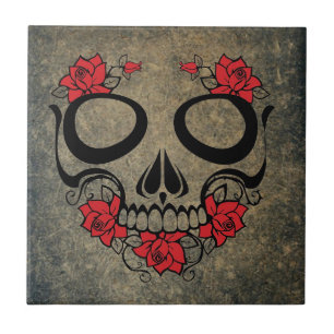 Red Rose Skull Tile