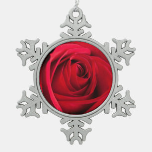 Red Rose Snowflake Pewter Christmas Ornament