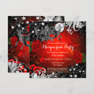 Red Rose Sparkle Magical Night Masquerade Party Invitation