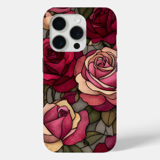 Red Rose Stained Glass Design iPhone 15 Pro Case