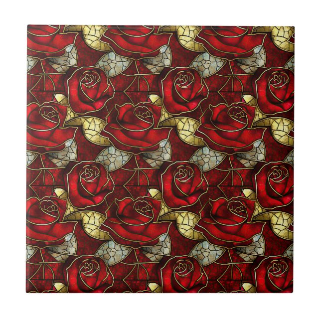 Red Rose Stained Glass Pattern Tile (Front)