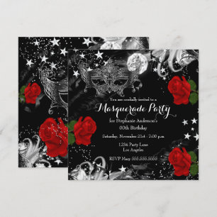 Red Rose Starry Magical Night Masquerade Party Invitation