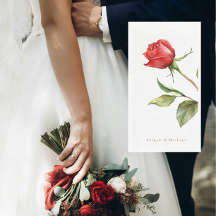 Red Rose Stem Personalized Name Wedding Napkin