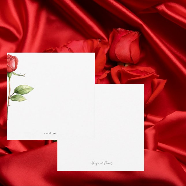 Red Rose Stem Personalized Square Thank You Card (Creator Uploaded)