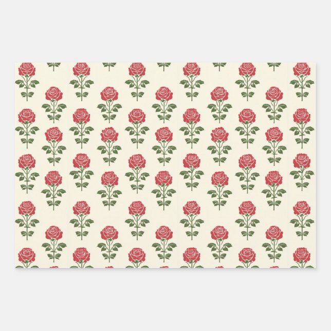 Red Rose Stencil Pattern Wrapping Paper (Front)