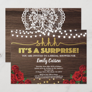 Red rose surprise bridal shower invitation