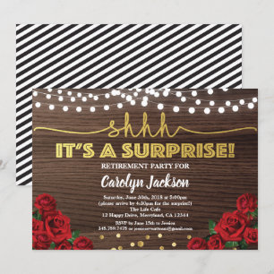 Red rose surprise retirement party invitation