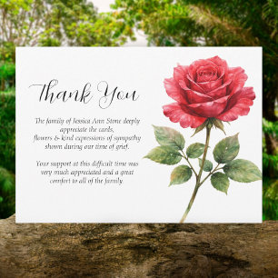 Red Rose Sympathy Floral Funeral Thank you Invitation