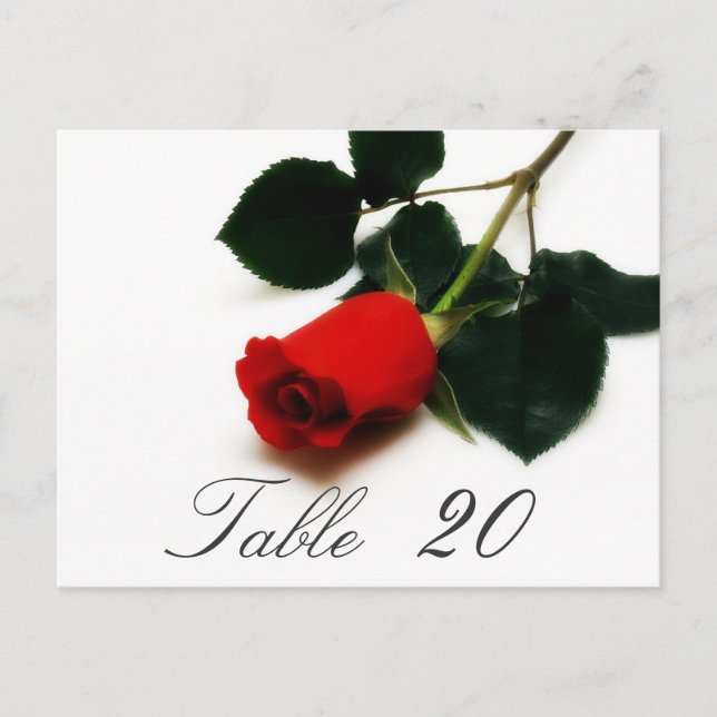 Red Rose Table Number Card (Front)