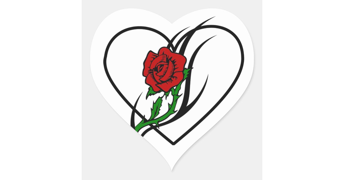 Red Rose Tattoo Heart Sticker | Zazzle.ca