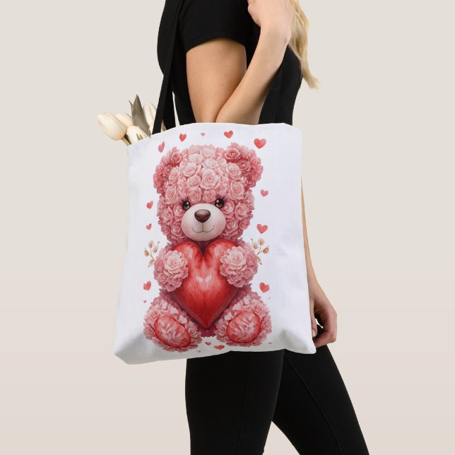 “Red Rose Teddy Bear – Cute Valentine Gift for Her Tote Bag (Close Up)
