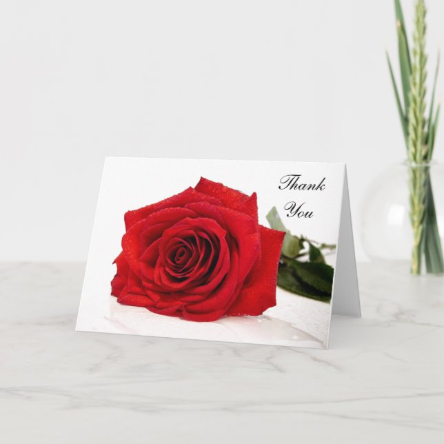 Red Rose Thank You Note Card (Front)
