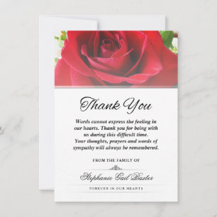 Red Rose Thank You Sympathy Words Card