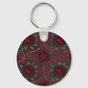 Red Rose Thorn Wreath Pattern Keychain