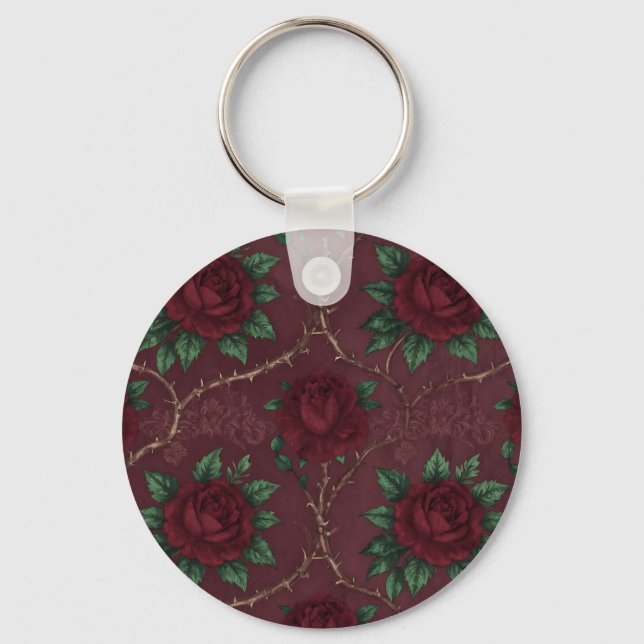 Red Rose Thorn Wreath Pattern Keychain (Front)