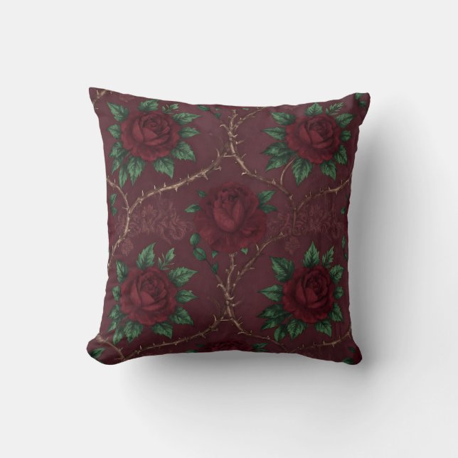 Red Rose Thorn Wreath Pattern Throw Pillow (Front)