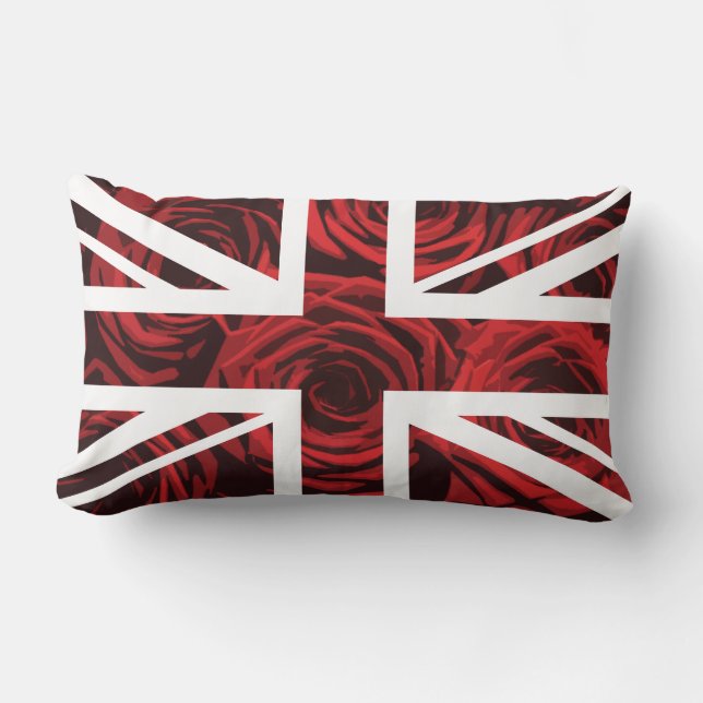 Red Rose Union Jack British(UK) Flag Lumbar Pillow (Front)