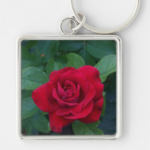 Red Rose Up Close Keychain
