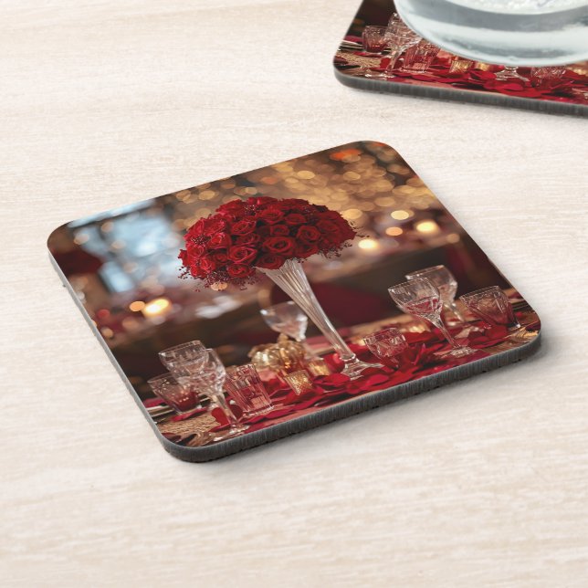 Red Rose Valentine Romantic Aesthetic Coaster Set (Left Side)