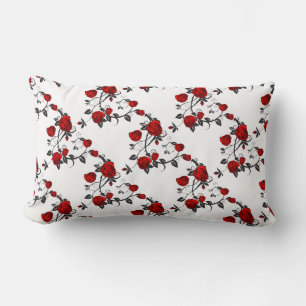 Red Rose Vine Print Lumbar Pillow