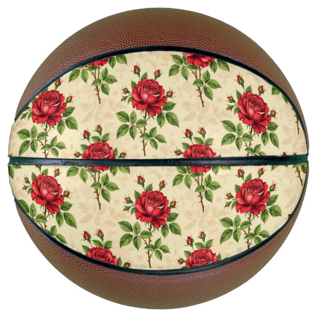 Red rose vintage pattern basketball (Front)