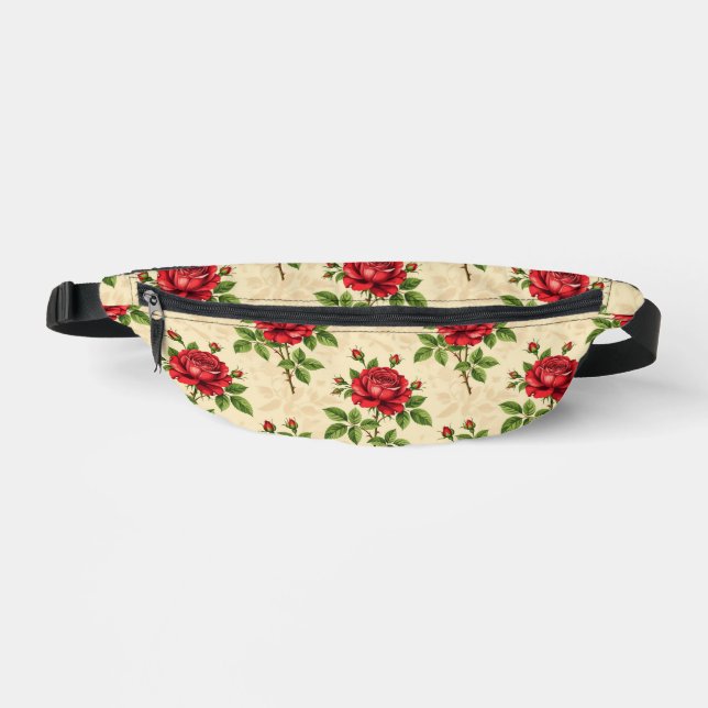 Red rose vintage pattern fanny pack (Front)