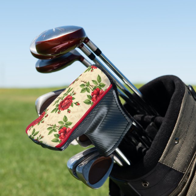 Red rose vintage pattern golf head cover (In Situ)