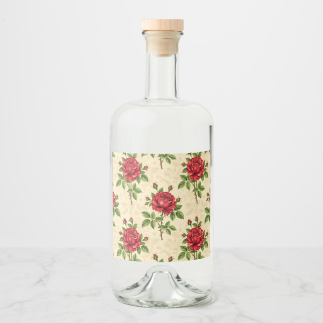 Red rose vintage pattern liquor bottle label (Front)