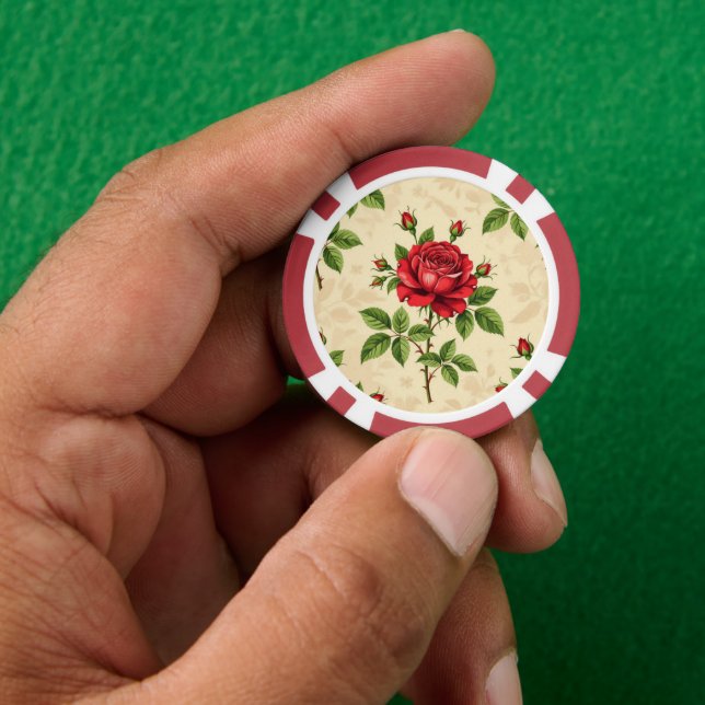 Red rose vintage pattern poker chips (Hand)