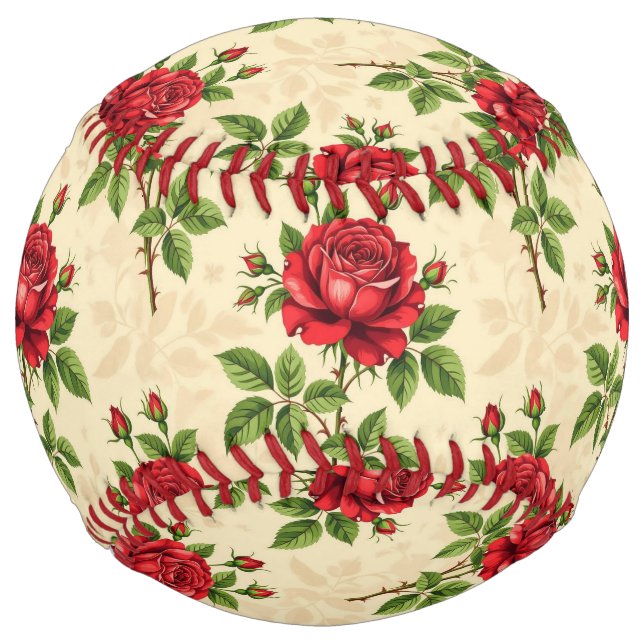 Red rose vintage pattern softball (Front)