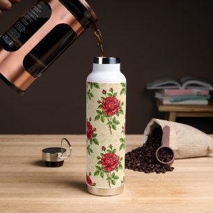 Red rose vintage pattern water bottle