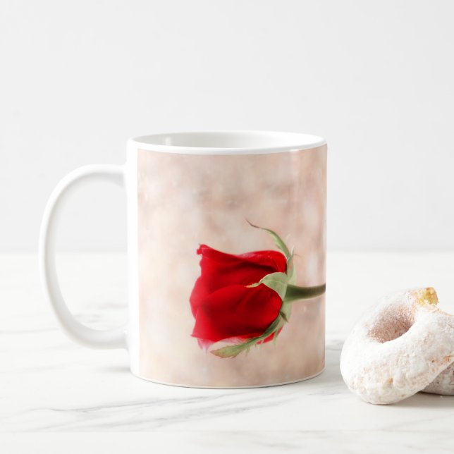 Red Rose w Personalizable Text Coffee Mug (With Donut)