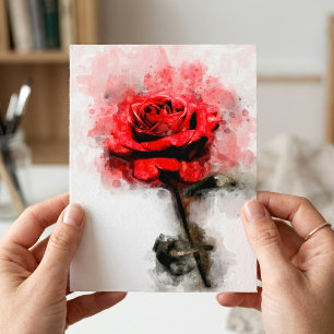 Red Rose Watercolor Art on White Background Postcard