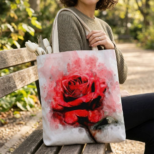 Red Rose Watercolor Art on White Background Tote Bag
