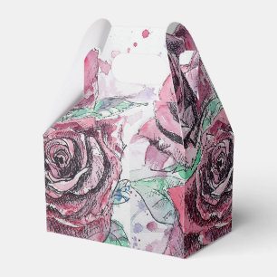 Red Rose Watercolor Art Party Cake Favour Box