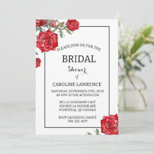 Red Rose Watercolor Floral Bridal Shower Invitation