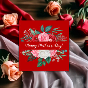 Red Rose Watercolor Floral Mother's Day  Card