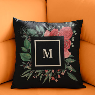 Red Rose Watercolor Floral Pattern Throw Pillow
