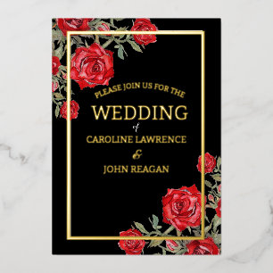 Red Rose Watercolor Floral Wedding Foil Holiday Card
