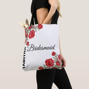 Red Rose Watercolor Floral Wedding Tote Bag