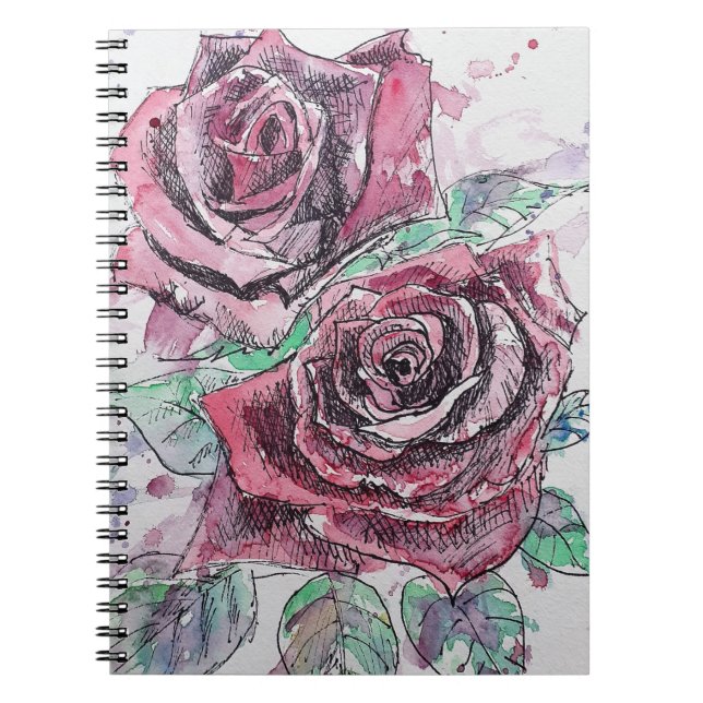 Red Rose Watercolor Flowers Floral Painting Notebook (Front)