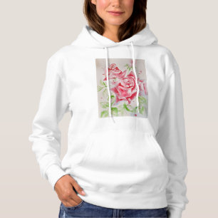 Red Rose Watercolor Flowers Floral Painting Roses Hoodie