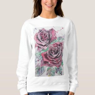 Red Rose Watercolor Flowers Floral Painting Sweatshirt